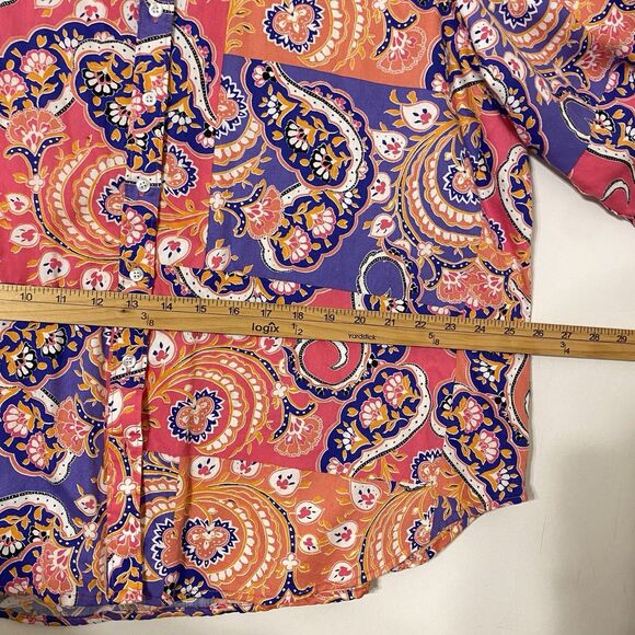 Multicolor Paisley Shirt Women 20W Button Down Non Iron Long Sleeve Boho Vibrant - Picture 6 of 9